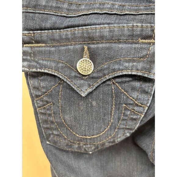 True Religion Low Rise Straight Leg Rhinestone Button TRBJ Rhinestone Butt 30x31 - Picture 8 of 12
